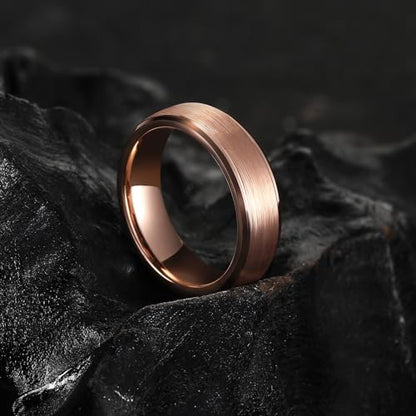 King Will Classic Tungsten Wedding Band for Men, 6/7/8/9/10mm Widths, Polished Finish Step Edge Matte Rings Comfort Fit - color: C-rose gold 6mm