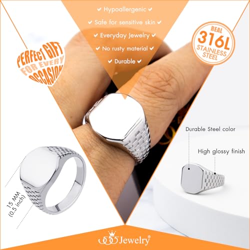 555Jewelry Stainless Steel Solid Plain High Polish Round Signet Ring for Men - color: Square Silver