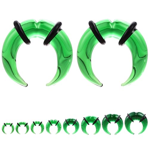 ZS 1 Pair Glass Septum Stretching Kit Set - C Shape Pincher Tapers with O-Rings & Grooved, 6G to 5/8" Buffalo Septum Retainers Rings for Nose Ear Piercing Jewelry - color: Green, size: 5/8"(16mm)