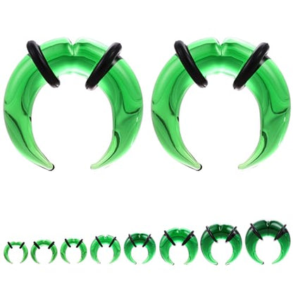ZS 1 Pair Glass Septum Stretching Kit Set - C Shape Pincher Tapers with O-Rings & Grooved, 6G to 5/8" Buffalo Septum Retainers Rings for Nose Ear Piercing Jewelry - color: Green, size: 6g(4mm)