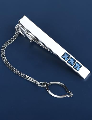 Men's Classic Luxury Zircon Crystal Tie Clip Silver Tone Light Brass Regular Necktie Tie Clip for Wedding Groomsmen Grooms Business Anniversary - style: BlueGreen Crystal