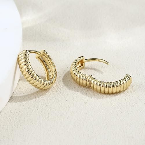 Gold Hoop Earrings for Womens Twisted Huggie Hoops Earrings 14K Gold Plated Twisted Rope Round Hoop Earrings for Women Lightweight - style: Rope Earring