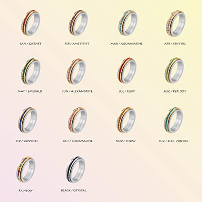 Muses Art Design Fidget Rings, Anxiety Rings, Spinner Rings, Band Rings with Birthstone, Stainless Steel, Women and Men, Meditation Rings, Thumb Rings, Stress Relieving and Anxiety Reducing - color: March - Aquamarine