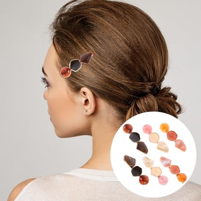 Geometric Marble Acrylic Hair Clip Set 6pcs, Polygonal Snap Barrettes for Women, Stylish Hair Accessories for Everyday and Party Wear