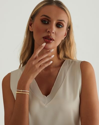 14K Gold Plated Bracelets for Women Dainty Tennis Initial Bracelet Trendy Beaded Stackable Charm Bracelets Layered Waterproof Bracelet Dainty Bracelet for Women Jewelry Gifts - style: G