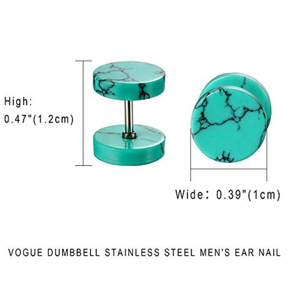 4 Pairs Unisex Marble Stone Screw Stud Earrings Set,Cupimatch Ear Piercing Plugs Faux Gauges Illusion Tunnel Earrings for Mother's Day (10mm) - color: blue-green-2pack