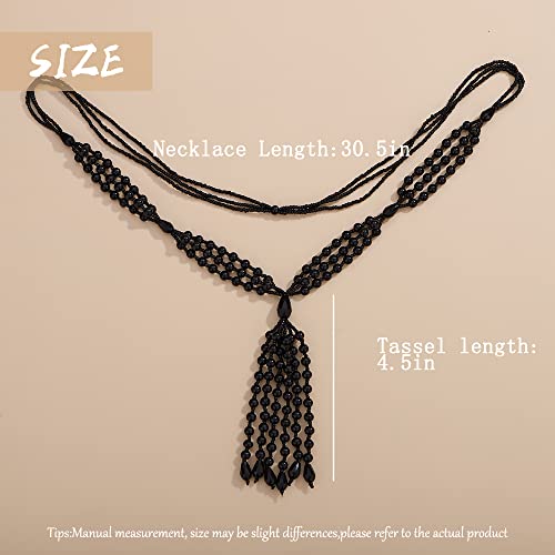 Aimimier Bohemian 3-Strand Faux Pearl Knot Beaded Necklace - color: Black