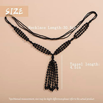Aimimier Bohemian 3-Strand Faux Pearl Knot Beaded Necklace - color: Black