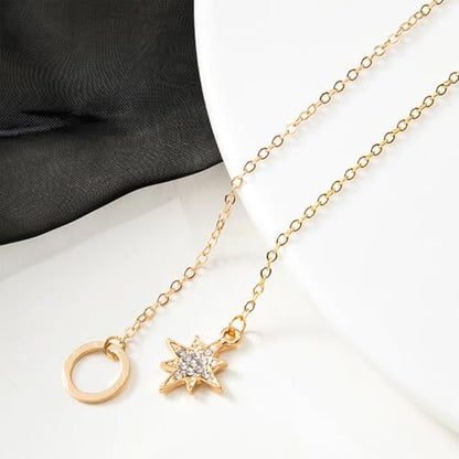 Gold Necklace for Women, Dainty Long Necklace 14k Gold Plated Y-Shaped Cross/Star/Bar Pendant Adjustable Necklace Trendy Layered Chain Drop Necklaces Jewelry Gifts