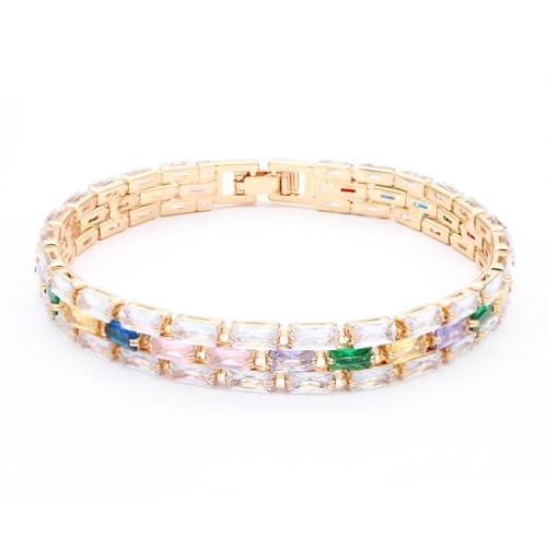Tennis Bracelet, 13mm Width, Black Cubic Zirconia, Gold Plated Brass, 7 Inch Length, 11 Grams - color: Gold Multi-Color