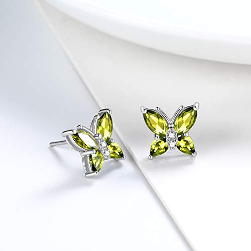 Butterfly Birthstone Stud Earrings - Women 925 Sterling Silver Butterflies Birthstone Stud Earrings Birthday Gift for Women - color: H.August