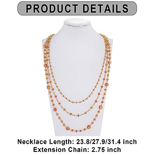 Firstmeet Long Chain Multi Layer Fashion Glass Beads Handmade Necklace for Women - color: Mock Orange
