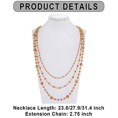 Firstmeet Long Chain Multi Layer Fashion Glass Beads Handmade Necklace for Women - color: Mock Orange