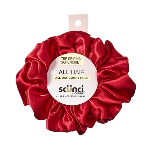 Scunci by Conair The Original Satin Scrunchie hair accessories - hair accessories for women - hair ties - valentines gifts for her - oversized scrunchies - Cherry Red - color: Red, size: 1 Count (Pack of 1)