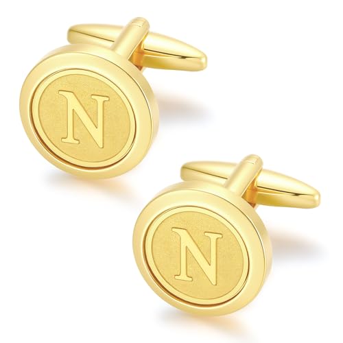 GWD Initial Cufflinks for Men Classic Cuff links Mens Letter Shirts CuffLinks Wedding Gift - color: N