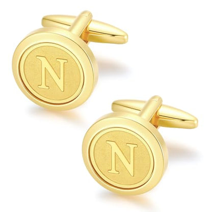 GWD Initial Cufflinks for Men Classic Cuff links Mens Letter Shirts CuffLinks Wedding Gift - color: N