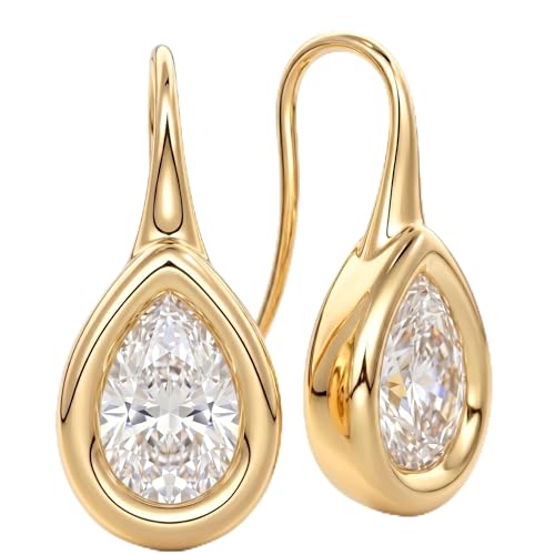 14K Gold & Silver Plated Trendy Bezel Set Cubic Zirconia Drop Earrings Minimalist Teardrop Hook Earrings for Women Diamond Crystal Charm Statement Teardrop Earrings Jewelry Gifts - color: Gold-Waterdrop zircon