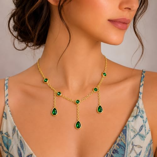 Rich London 18K Rose Gold Plated 2-in-1 Clover Heart Pendant Necklace for Women | Elegant Crystal Charm Jewellery - color: Green 3 Drop
