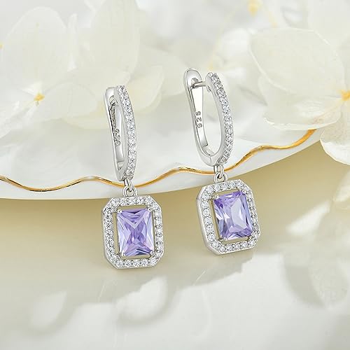 Women's Solitaire Dangle Drop Earrings 925 Sterling Silver Pure Square Huggie Earrings Hoop Dangle Drop Earrings Jewelry Gift - color: 06-alexandrite-Jun
