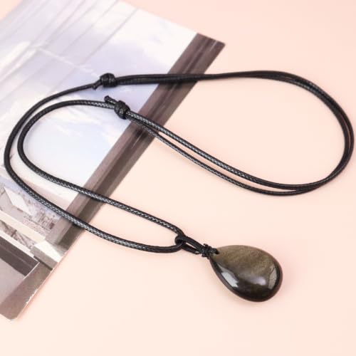 Teardrop Gemstone Necklaces for Women, Healing Crystal Pendant Necklace Birthstone Jewelry for Women - color: Gold Sheen Obsidian
