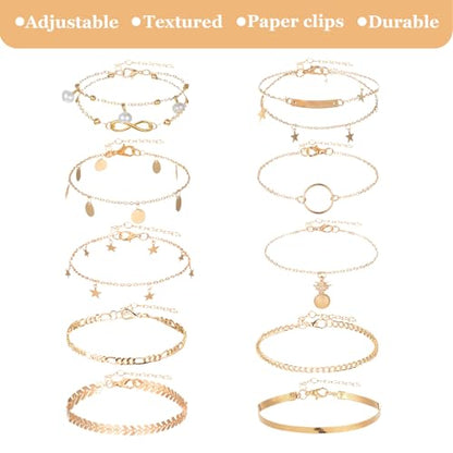 12pcs Gold/Silver Ankle Bracelets for Women Layered Waterproof 14k Cuban Link Chain Anklets Set Adjustable Dainty Summer Beach Gold Accessories Boho Bracelet Jewelry - style: 10PCS Style D