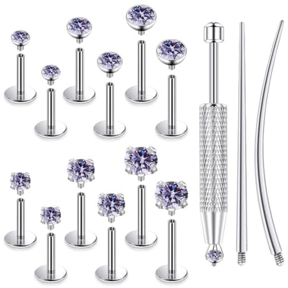 F136 Titanium 20/18/16g Flatback Earrings Nose Lip Rings Jewelry - color: Purple, size: 16g