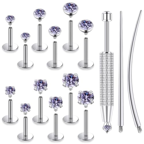 F136 Titanium 20/18/16g Flatback Earrings Nose Lip Rings Jewelry - color: Purple, size: 16g