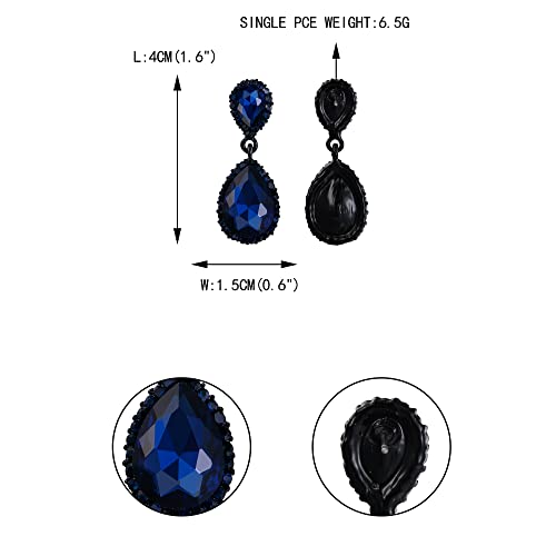 EVER FAITH Women's Austrian Crystal Wedding Tear Drop Dangle Earrings | Bridal Prom Jewelry for Bride Bridesmaid - color: Sapphire Blue Black-Tone