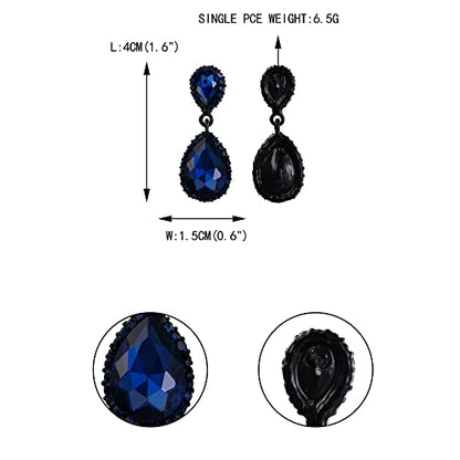EVER FAITH Women's Austrian Crystal Wedding Tear Drop Dangle Earrings | Bridal Prom Jewelry for Bride Bridesmaid - color: Sapphire Blue Black-Tone