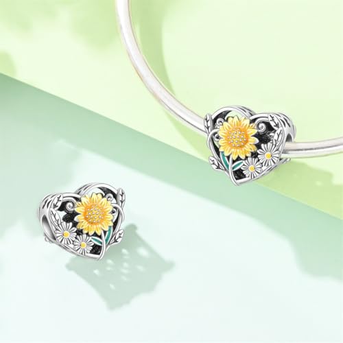 Pandach 925 Sterling Silver Charms Beads for Bracelets and Necklaces Butterfly and Headphones Pendants Clover Charms Jewelry Gift for Women - style: Sunflower Beads