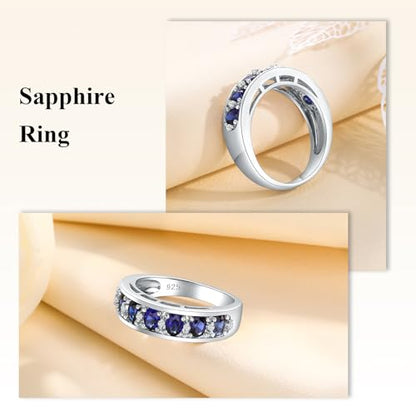 Amethyst Emerald Ruby Sapphire Wedding Band Anniversary Women Rings | 925 Sterling Silve|Hypoallergenic|Standard Size|Ruby|Sapphire|Emerald|Wedding Anniversary Jewelry|Genstone Ring|Holiday Gifts - color: Sapphire