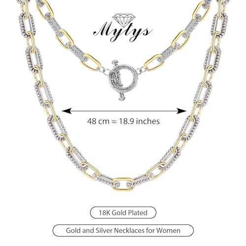 Mytys Women's Link Necklace 18k Gold Plated Double Twist Wire Gold and Silver 2 Tone Chain Necklaces Christmas New Year Jewelry - color: Long Gold & Silver 7