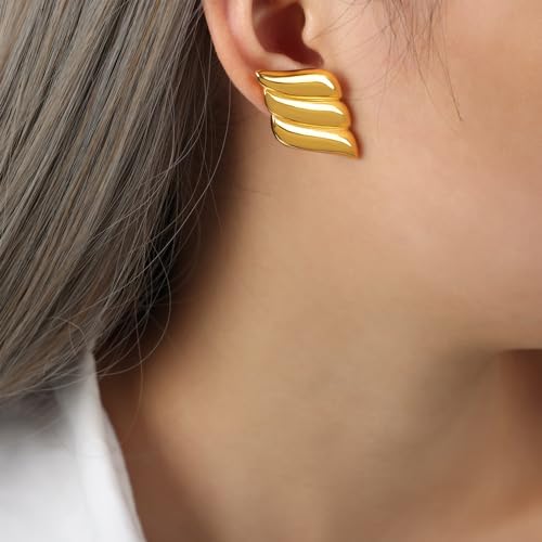 Jean Beau Chunky Gold Stud Earrings for Women Trendy Gold Plated Dangle Drop Prom Birthday Fashion Office Jewelry Gift - color: Gold Wing