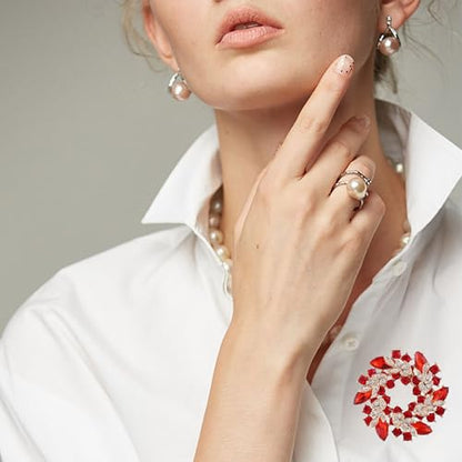 Sparkling Rhinestone Crystal Flower Brooch Pin for Women Large Floral Lapel Pin Wedding Bridal Brooch Bouquet Jewelry - color: Red