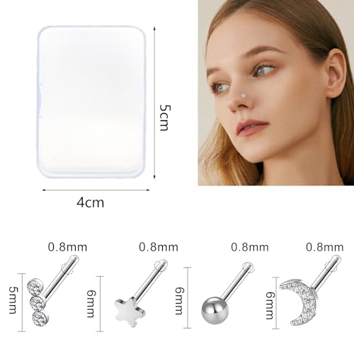 36-44 Pcs 18G 20G Nose Rings Studs Nose Rings for Women Nose Piercings Jewelry Surgical Stainless Steel Nose Studs Moon Star Heart Butterfly Hypoallergenic Body Piercing Jewelry for Women Men - color: 20G Colorful A-Straight- 44 Pcs