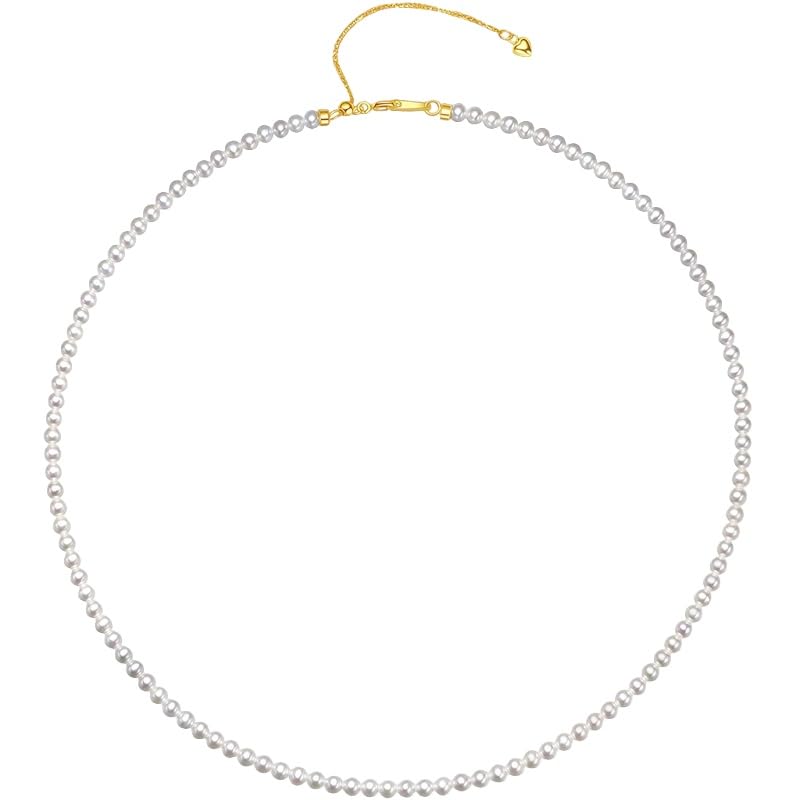 White Genuine Freshwater Cultured Pearl Necklace For Women And Men | Full Sizes from 3mm to 14mm Freshwater Pearls, AAA Grade & Above, A Love Gift Choice For Anniversaries And Birthdays - size: 3-4mm 14+2in