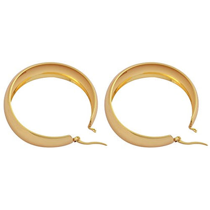 Lead-free Hypoallergenic Wide Large Rounded Hoop Earrings with Click-Top - color: Gold