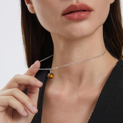 Natural Jade Necklace for Women Sterling Silver Adjustable Handmade Green Jade Pendant Necklaces Healing Crystal Necklace Good Luck Gift for Her - style: Tiger Eye Necklace