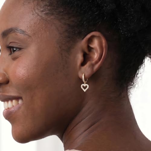 SLUYNZ 925 Sterling Silver CZ Sweet Love Hoop Earrings for Women Teens Hollow Heart Huggie Earrings Drop - color: B-Yellow