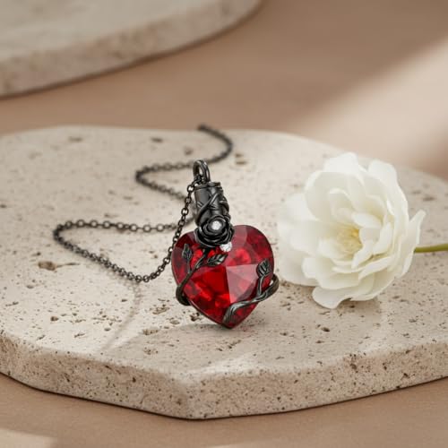 Gothic Necklace 18K Black Gold Plated Black Rose Rib Cage Heart Crystal Pendant Necklace Goth Skull Skeleton Jewelry Gifts for Women Halloween Gothic Party - color: Black Rose- Urn