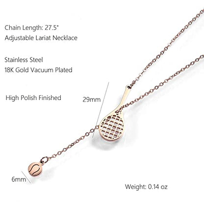 18K Gold Plated Stainless Steel Bee Honeycomb Pendant Necklace, Adjustable Y Lariat Conch/Guitar/Horseshoe Necklace for Women - color: Rose Gold, style: Tennis Ball