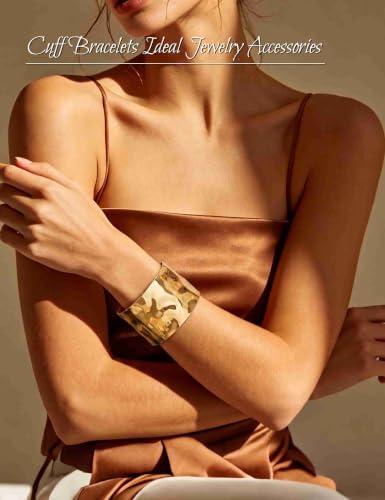 2 Pcs Gold Cuff Bangle Bracelet Set for Women Irregular Minimalist Statement Bangle Bracelets Wide Open Chunky Wire Bracelets Wrist Cuff Adjustable Hammered Bracelet - color: Gold E