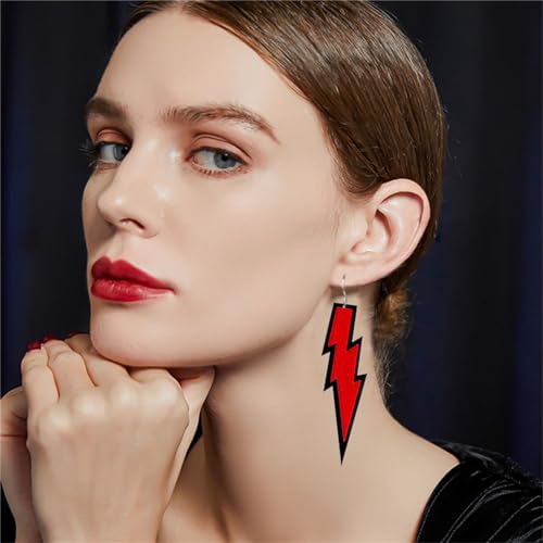 ONLYJUMP Acrylic Exaggerated Lightning Earrings Statement Punk Retro Geometric Delicate Neon Personalized Earrings Accessory Jewelry for Women - color: Glitter Red