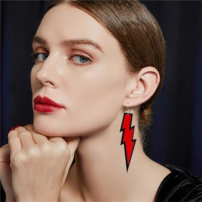 ONLYJUMP Acrylic Exaggerated Lightning Earrings Statement Punk Retro Geometric Delicate Neon Personalized Earrings Accessory Jewelry for Women - color: Glitter Red
