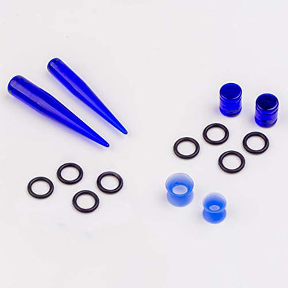 50 Pcs Ear Gauges Stretching Kit 14G-00G | Acrylic Tapers and Plugs Silicone Tunnels, Gauge Expanders Stretching Kit, Piercing Earring Jewelry for Men and Women - color: Blue