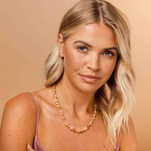 Boho Colorful Chunky Statement Beaded Necklaces for Women,Handmade Women's Fashion Gemstone Bead Choker Necklace,Western Natural Stone Strand Necklace Bib Collar Jewelry Unique Gifts for Women - color: 06-Pink
