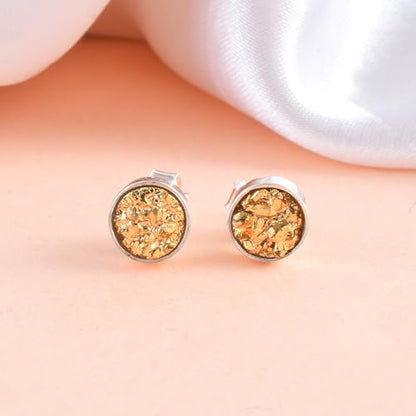 5 MM Natural Gemstone 925 Sterling Silver Hypoallergenic Studs Earrings Jewelry for Women Dainty Trendy Antiqued Silver Birthstone Earrings Jewelry Gifts for Women and Her - color: Golden Druzy