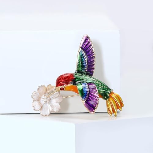 Enamel Bird Brooch for Women Rhinestones Owl/Hummingbird/Eagle/Toucan Lapel Pin Cute Bird Brooches Jewelry Gifts for Mom Wife - color: Green-Hummingbird 3