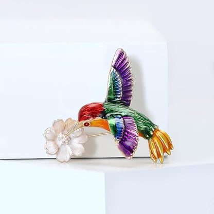 Enamel Bird Brooch for Women Rhinestones Owl/Hummingbird/Eagle/Toucan Lapel Pin Cute Bird Brooches Jewelry Gifts for Mom Wife - color: Green-Hummingbird 3