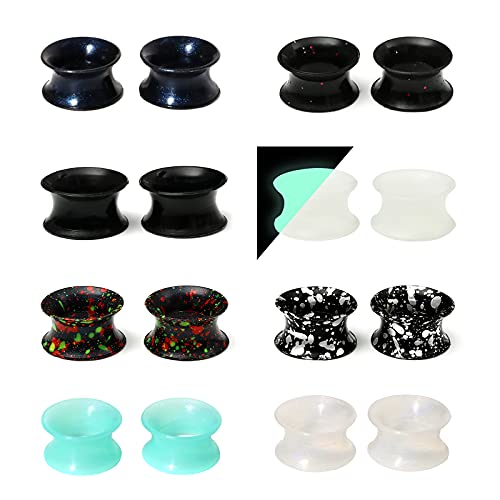 WBRWP 48/32/24/22/20/16/12pcs Ear Tunnels and Plugs - Double Flared Hollow Hard/Soft Silicone Ear Gauges - Ear Expander Stretcher Body Piercing Jewelry 8g-1" - color: A-16PCS soft(thin) silicone set